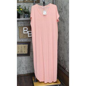 NWT Reb & J. Womens Side Slit Knit V-Neck Lightweight Dress T7541 L Pink